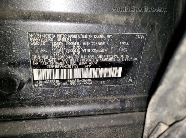 2T3P1RFV4MC201132 2021 TOYOTA RAV4 Gray Vista de la etiqueta del VIN