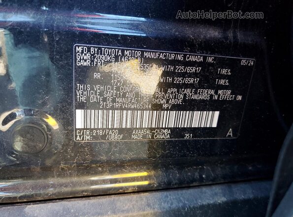 2T3P1RFV4RW465344 2024 TOYOTA RAV4 Black Widok naklejki z numerem VIN