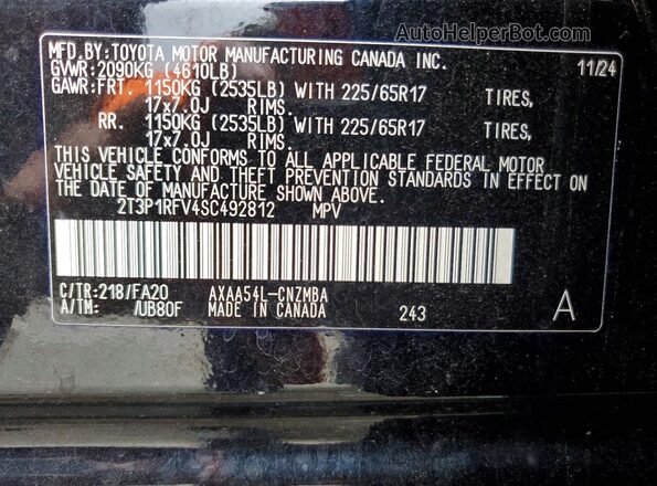 2T3P1RFV4SC492812 2025 TOYOTA RAV4 Black VIN sticker view