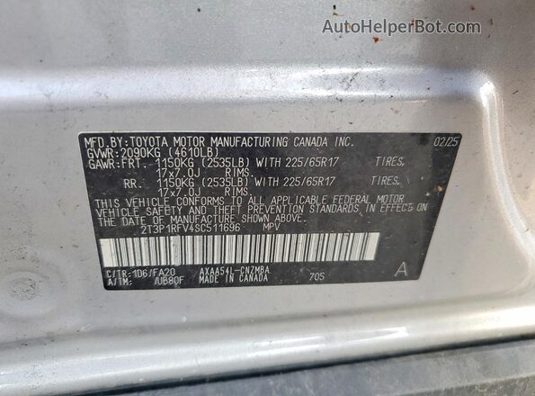 2T3P1RFV4SC511696 2025 TOYOTA RAV4 Silver Панорамний вид салону 360°