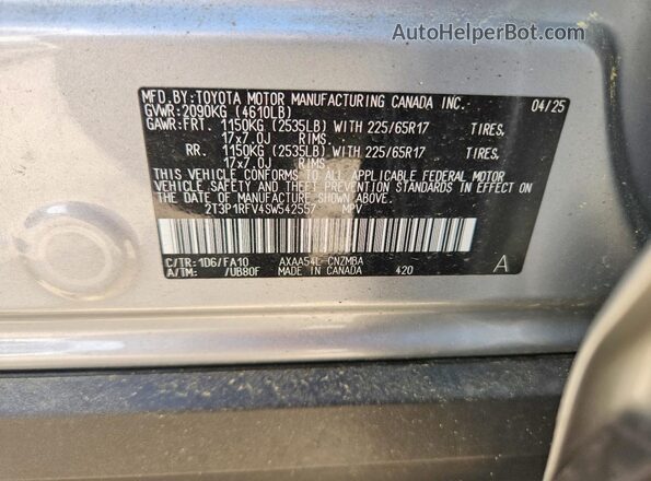 2T3P1RFV4SW542557 2025 TOYOTA RAV4 Silver Շարժիչի բաժամունքի տեսք