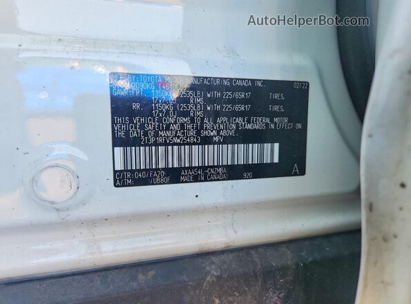 2T3P1RFV5NW254843 2022 TOYOTA RAV4 Белый Панорамный вид салона 360°