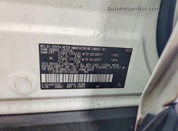 2T3P1RFV5PC369656 2023 TOYOTA RAV4 White VIN კოდის სტიკერის ხედი