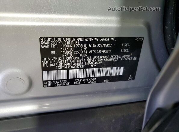 2T3P1RFV6KW057837 2019 TOYOTA RAV4 Gray Вид наклейки з VIN-кодом