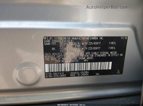 2T3P1RFV6LW089155 2020 TOYOTA RAV4 Silver Engine compartment view