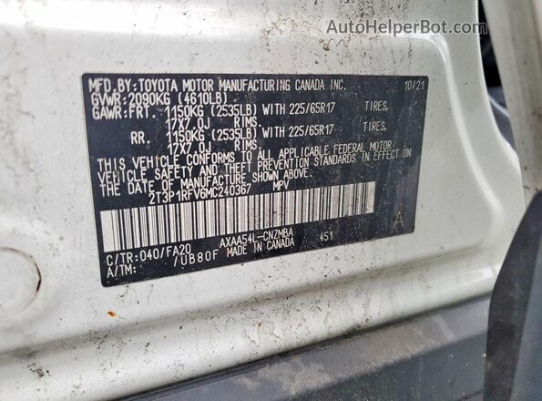 2T3P1RFV6MC240367 2021 TOYOTA RAV4 Белый Вид наклейки с VIN-кодом