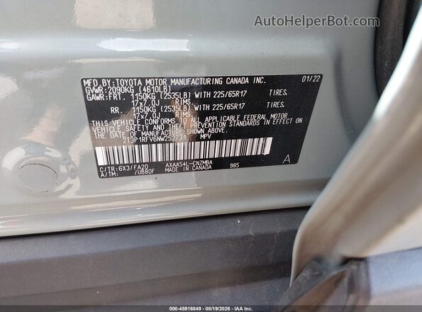 2T3P1RFV6NW252731 2022 TOYOTA RAV4 Gray Engine compartment view