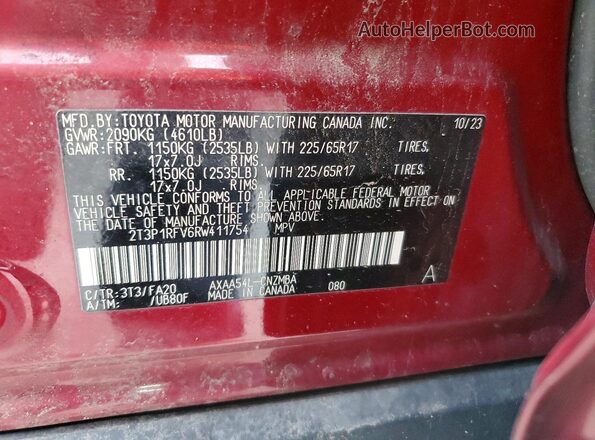2T3P1RFV6RW411754 2024 TOYOTA RAV4 Бордовый Вид наклейки с VIN-кодом