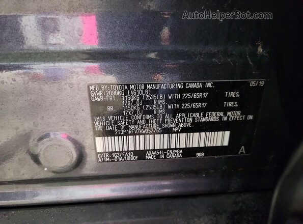2T3P1RFV7KW057765 2019 TOYOTA RAV4 Charcoal Շարժիչի բաժամունքի տեսք