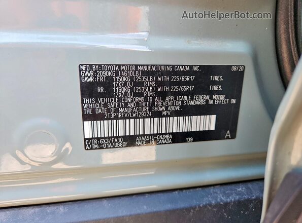 2T3P1RFV7LW129324 2020 TOYOTA RAV4 Gray Սալոնի 360 աստիճան տեսք