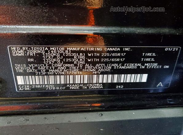 2T3P1RFV7MC177814 2021 TOYOTA RAV4 Black 360 interior view