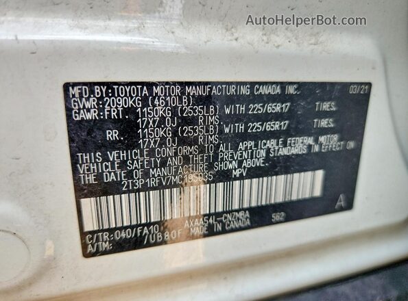 2T3P1RFV7MC195035 2021 TOYOTA RAV4 White ძრავის განყოფილების ხედი