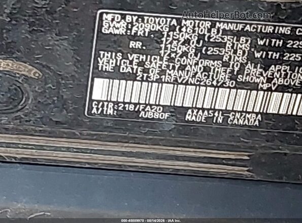 2T3P1RFV7NC264730 2022 TOYOTA RAV4 Black Engine compartment view