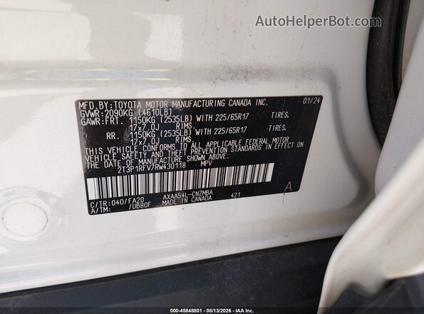 2T3P1RFV7RW430118 2024 TOYOTA RAV4 White Շարժիչի բաժամունքի տեսք