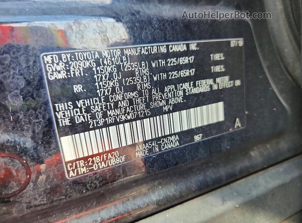 2T3P1RFV9KW071215 2019 TOYOTA RAV4 Black Widok wnętrza 360 stopni