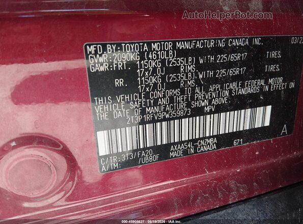 2T3P1RFV9PW359873 2023 TOYOTA RAV4 Red Շարժիչի բաժամունքի տեսք