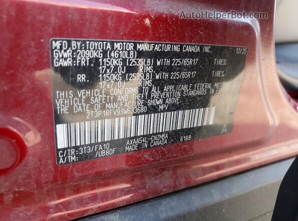 2T3P1RFV9SW633680 2025 TOYOTA RAV4 Burgundy VIN sticker view