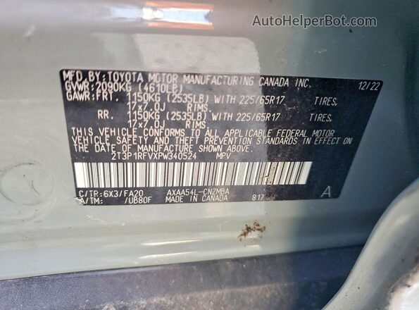 2T3P1RFVXPW340524 2023 TOYOTA RAV4 Gray VIN կոդի պիտակի տեսք