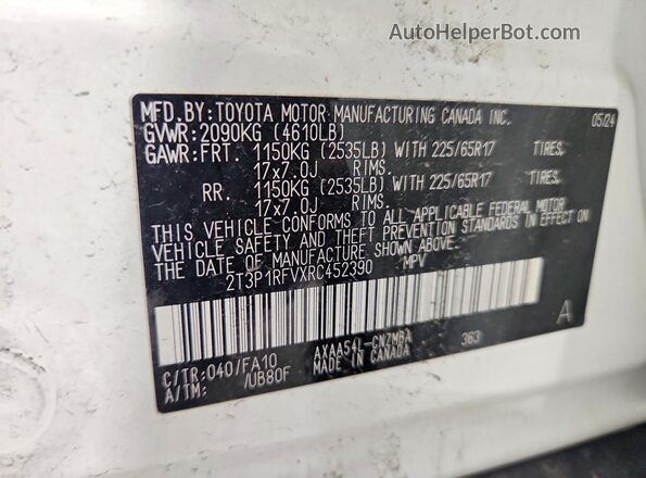 2T3P1RFVXRC452390 2024 TOYOTA RAV4 White Շարժիչի բաժամունքի տեսք