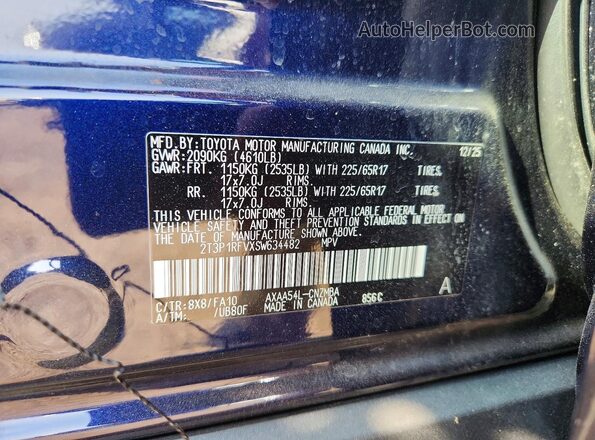 2T3P1RFVXSW634482 2025 TOYOTA RAV4 Blue VIN sticker view