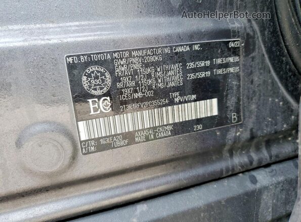 2T3R1RFV2PC355254 2023 TOYOTA RAV4 Gray Vista de la etiqueta del VIN