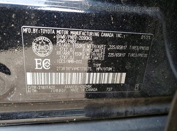 2T3R1RFV4MC179075 2021 TOYOTA RAV4 Black Vista de la etiqueta del VIN