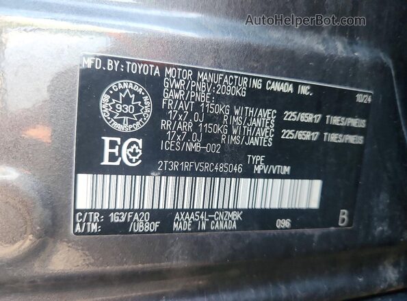 2T3R1RFV5RC485046 2024 TOYOTA RAV4 Gray VIN կոդի պիտակի տեսք
