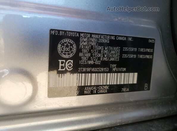 2T3R1RFV6SC528153 2025 TOYOTA RAV4 Silver VIN sticker view