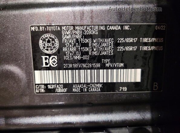 2T3R1RFV7NC281598 2022 TOYOTA RAV4 Gray ძრავის განყოფილების ხედი