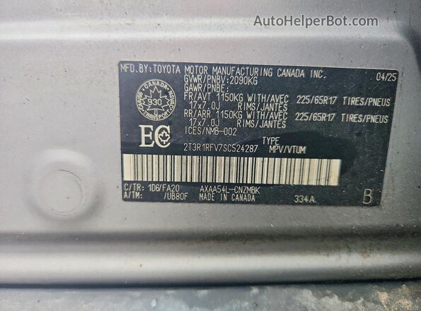 2T3R1RFV7SC524287 2025 TOYOTA RAV4 Silver VIN sticker view