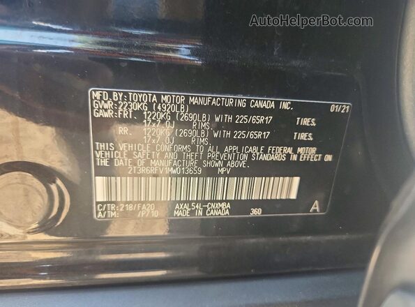 2T3R6RFV1MW013659 2021 TOYOTA RAV4 Black Vista del compartimento del motor