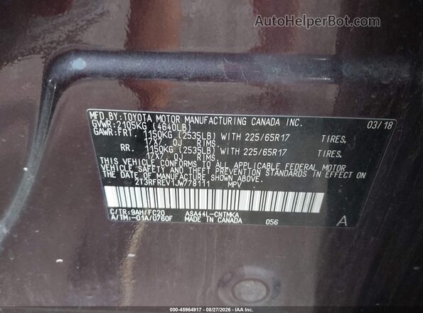 2T3RFREV1JW778111 2018 TOYOTA RAV4 Purple Вид підкапотного простору