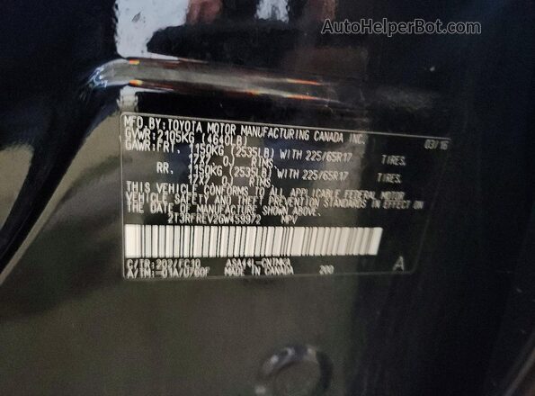 2T3RFREV2GW459972 2016 TOYOTA RAV4 Black VIN კოდის სტიკერის ხედი