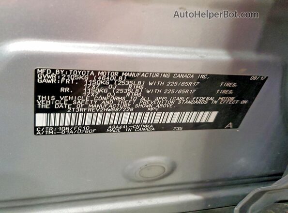 2T3RFREV2HW687228 2017 TOYOTA RAV4 Silver VIN კოდის სტიკერის ხედი