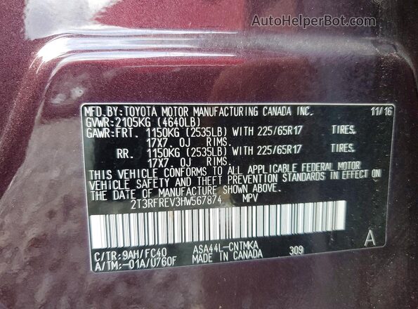 2T3RFREV3HW567874 2017 TOYOTA RAV4 Burgundy 