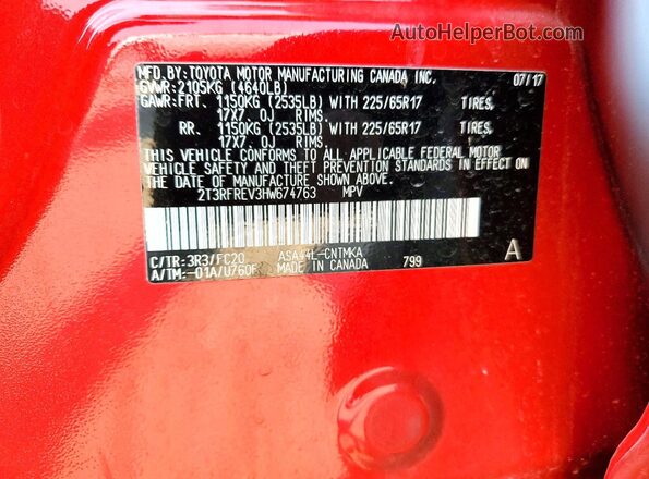 2T3RFREV3HW674763 2017 TOYOTA RAV4 Red Widok wnętrza 360 stopni