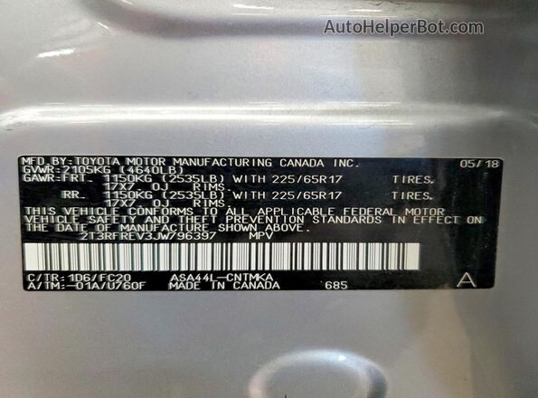 2T3RFREV3JW796397 2018 TOYOTA RAV4 Silver Vista interior de 360 grados