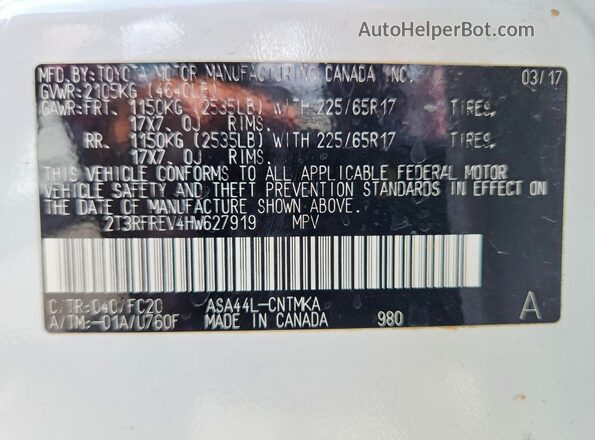 2T3RFREV4HW627919 2017 TOYOTA RAV4 White 360 interior view
