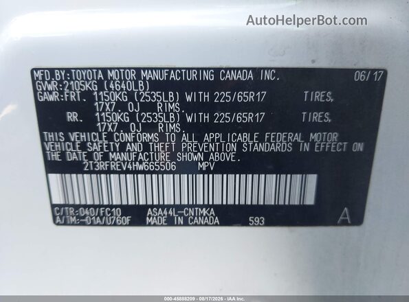 2T3RFREV4HW665506 2017 TOYOTA RAV4 White Շարժիչի բաժամունքի տեսք