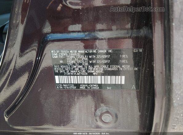 2T3RFREV4JW776028 2018 TOYOTA RAV4 Maroon Vista del compartimento del motor