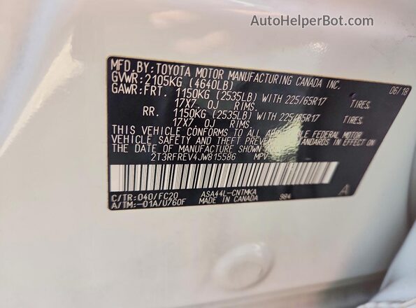 2T3RFREV4JW815586 2018 TOYOTA RAV4 White VIN կոդի պիտակի տեսք
