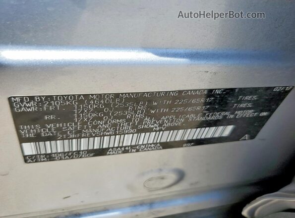 2T3RFREV5HW615990 2017 TOYOTA RAV4 Silver Շարժիչի բաժամունքի տեսք