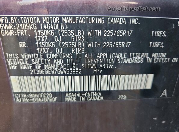 2T3RFREV7GW453892 2016 TOYOTA RAV4 Purple Շարժիչի բաժամունքի տեսք