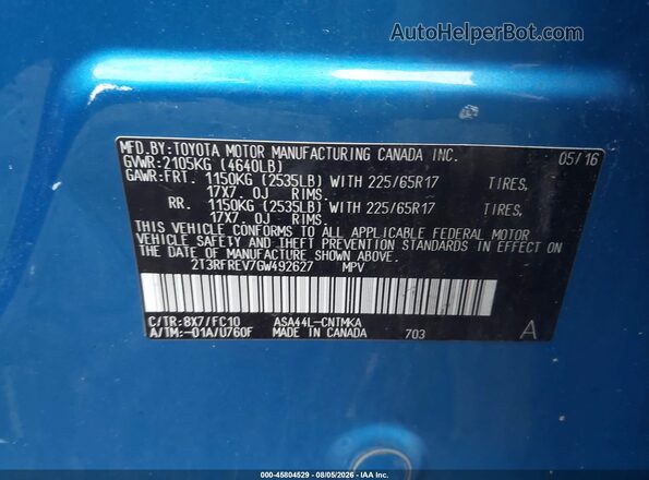 2T3RFREV7GW492627 2016 TOYOTA RAV4 Dark Blue Engine compartment view