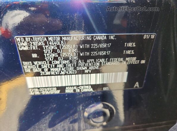 2T3RFREV7JW743623 2018 TOYOTA RAV4 Blue Widok naklejki z numerem VIN
