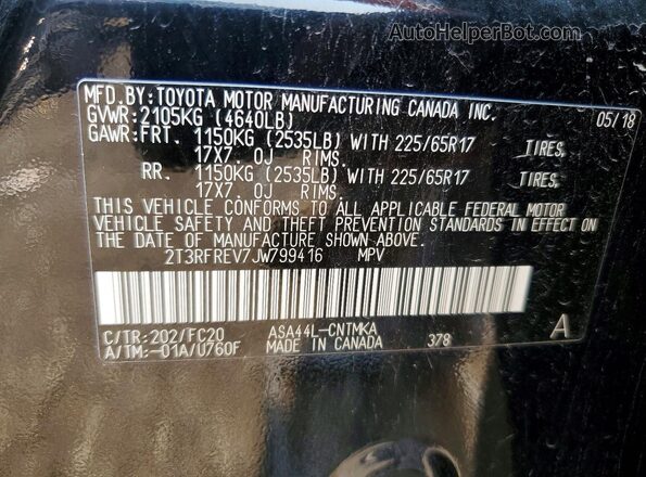 2T3RFREV7JW799416 2018 TOYOTA RAV4 Black VIN კოდის სტიკერის ხედი
