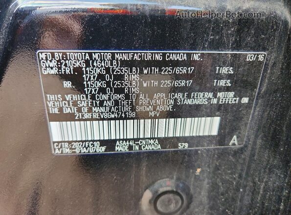2T3RFREV8GW474198 2016 TOYOTA RAV4 Black Вид підкапотного простору