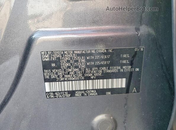 2T3RFREV8GW500136 2016 TOYOTA RAV4 Gray Շարժիչի բաժամունքի տեսք