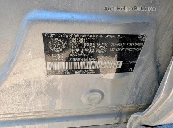 2T3RFREV8GW513694 2016 TOYOTA RAV4 Серый Панорамный вид салона 360°