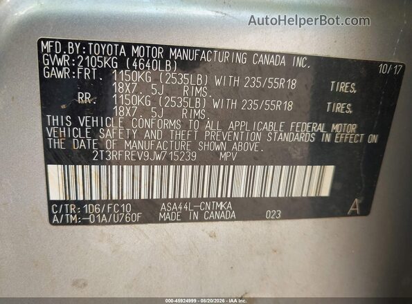 2T3RFREV9JW715239 2018 TOYOTA RAV4 Silver Вид підкапотного простору